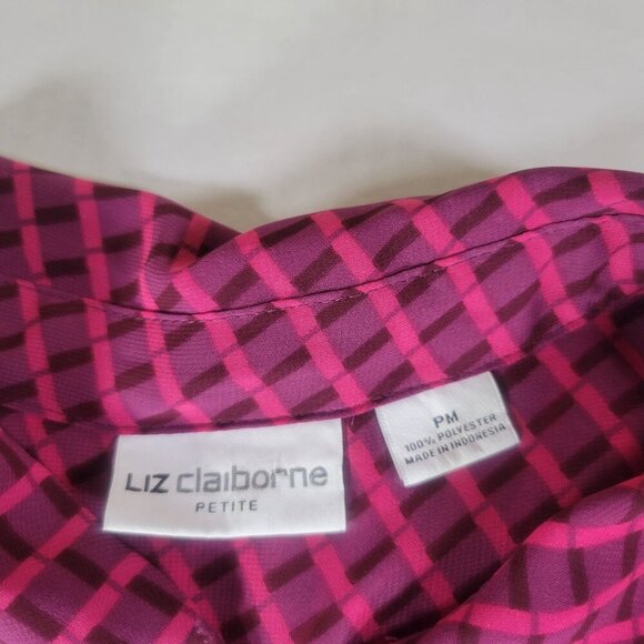 Liz Claiborne Petite Pink & Purple Checkered Button-Down Blouse Size PM - Picture 2 of 9